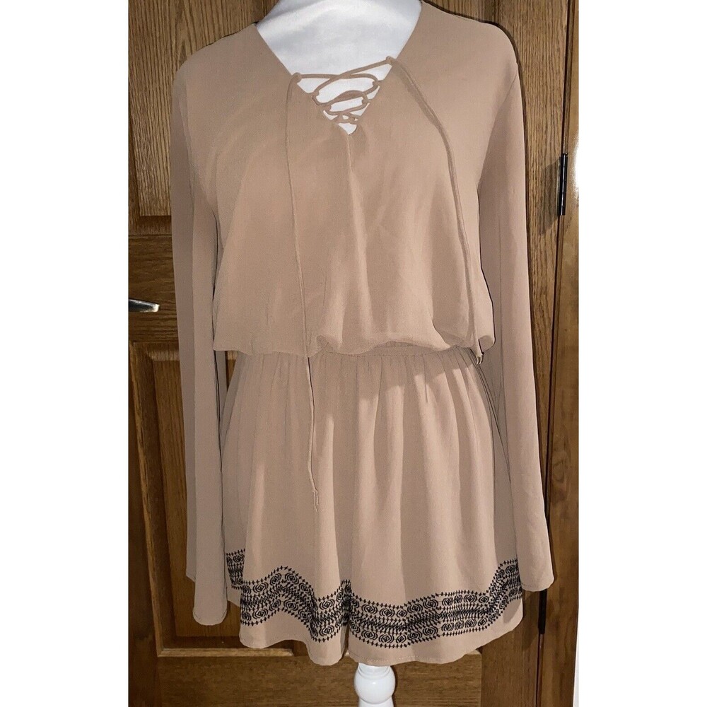 Scrap-Work Romper Silk Blend Size Large Brown Shorts Embroidery Boho Festival